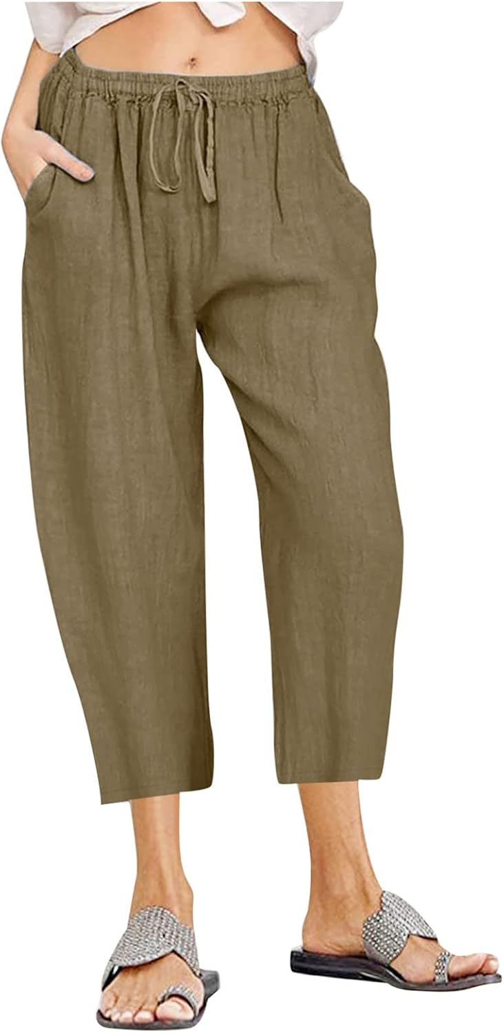 Women Linen Summer Breathable Straight Leg Sweatpants