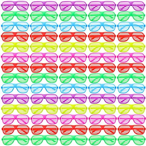 100 Pack Neon Plastic Shutter Shades Sunglasses