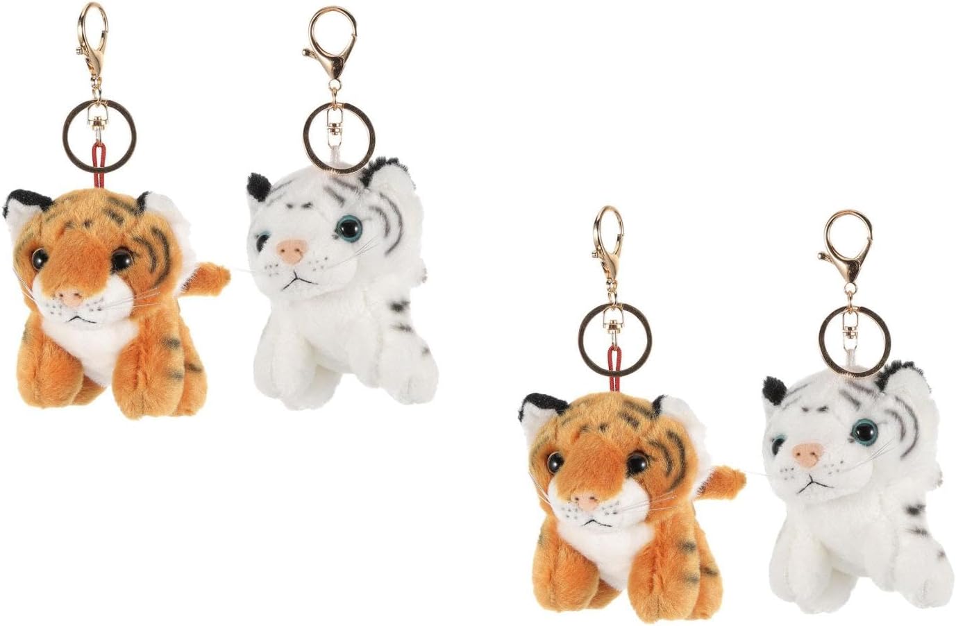LOGOFUN 4PCS Plush Tiger Keychains for Backpacks Purses