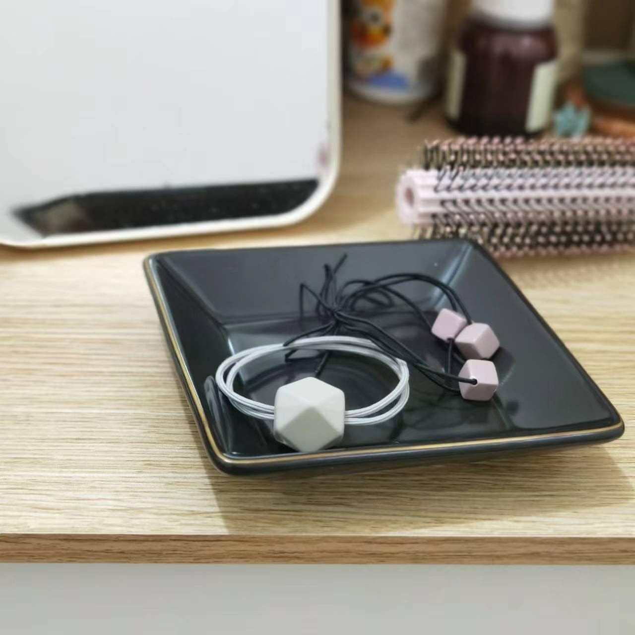 Hankor Ceramic Jewelry Dish Tray 47 Inch Black