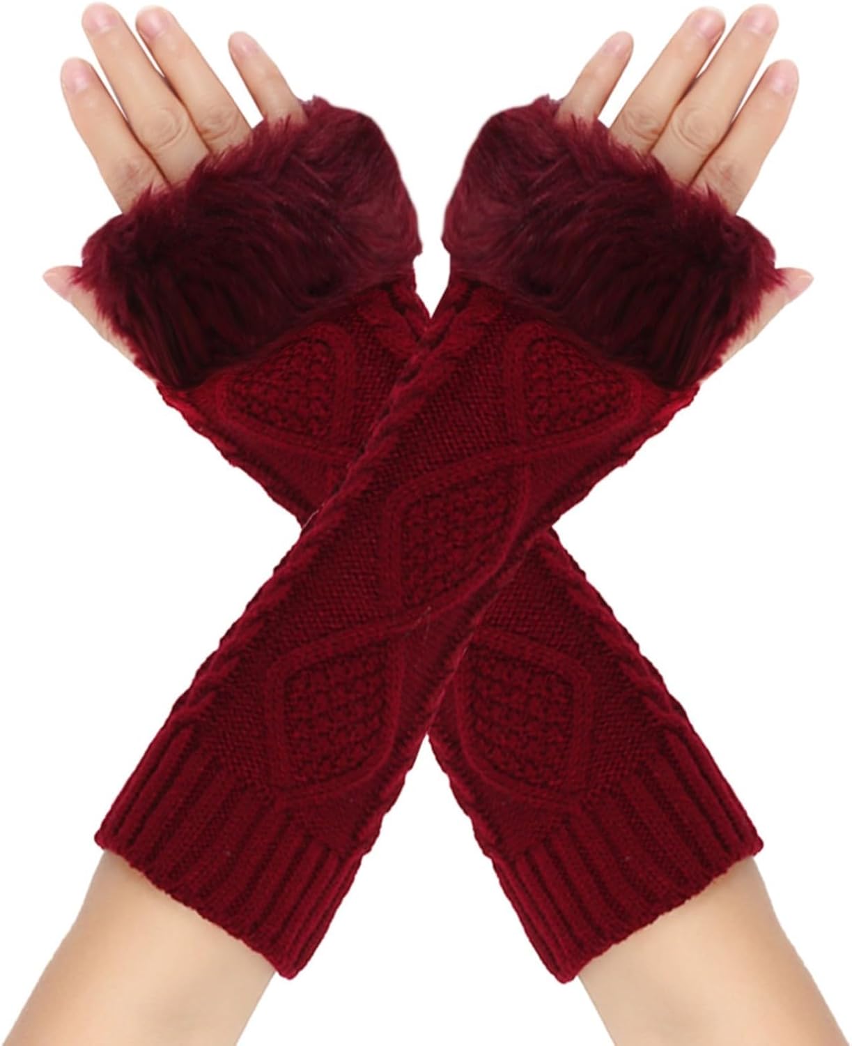 Womens Furry Cuff Arm Warmers with Thumb Hole