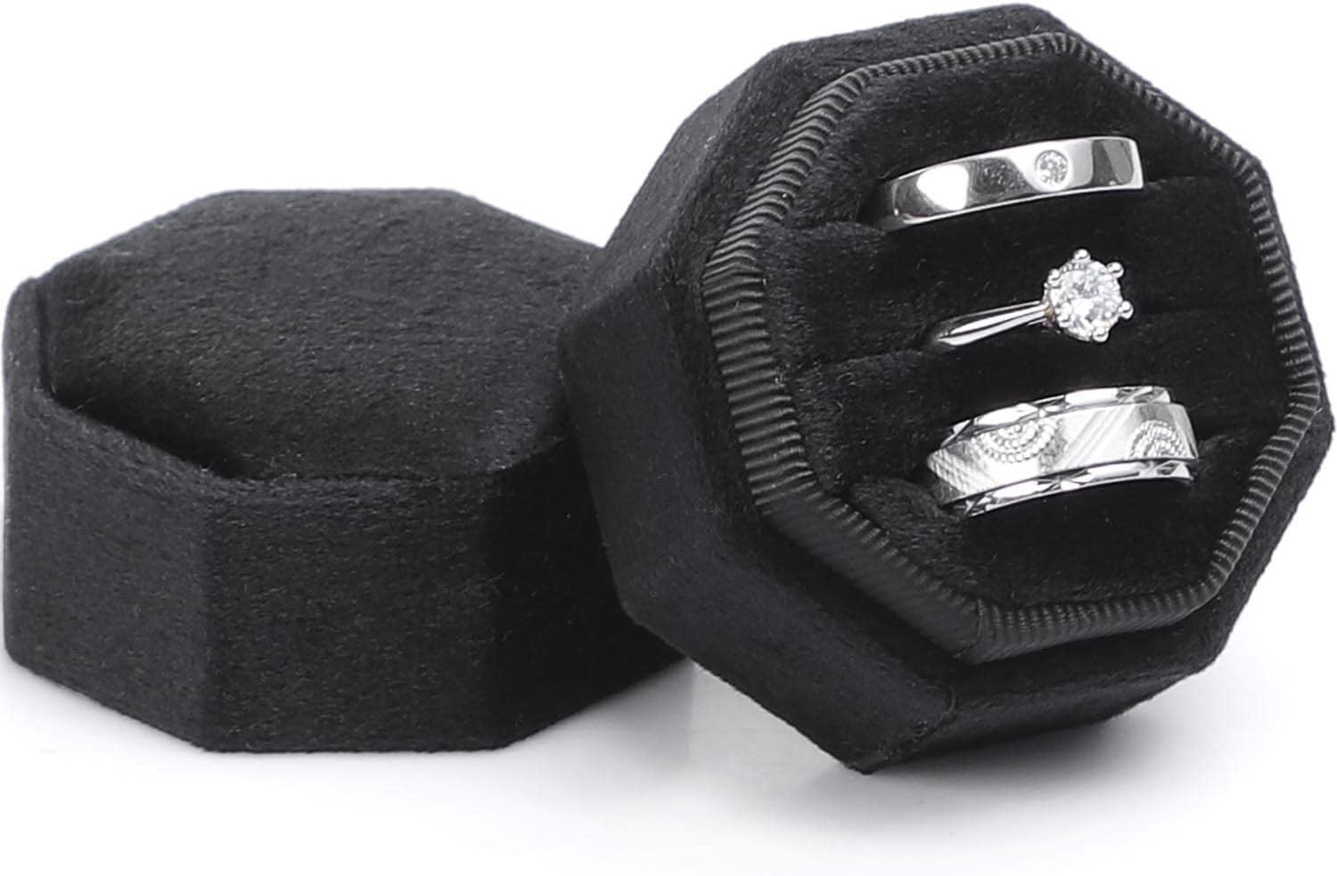 WantGor Velvet Ring Box with 3 Slots Black