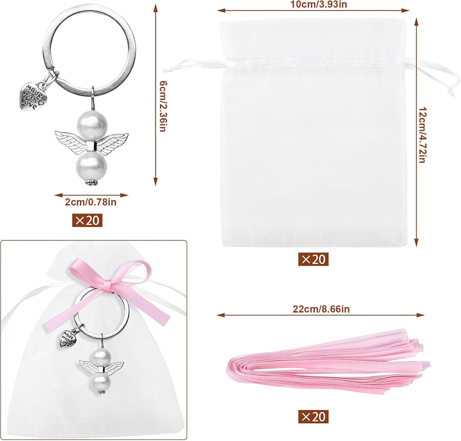 Pack Of 60 Stylish Angel Keychain Charms With Organized Pouches