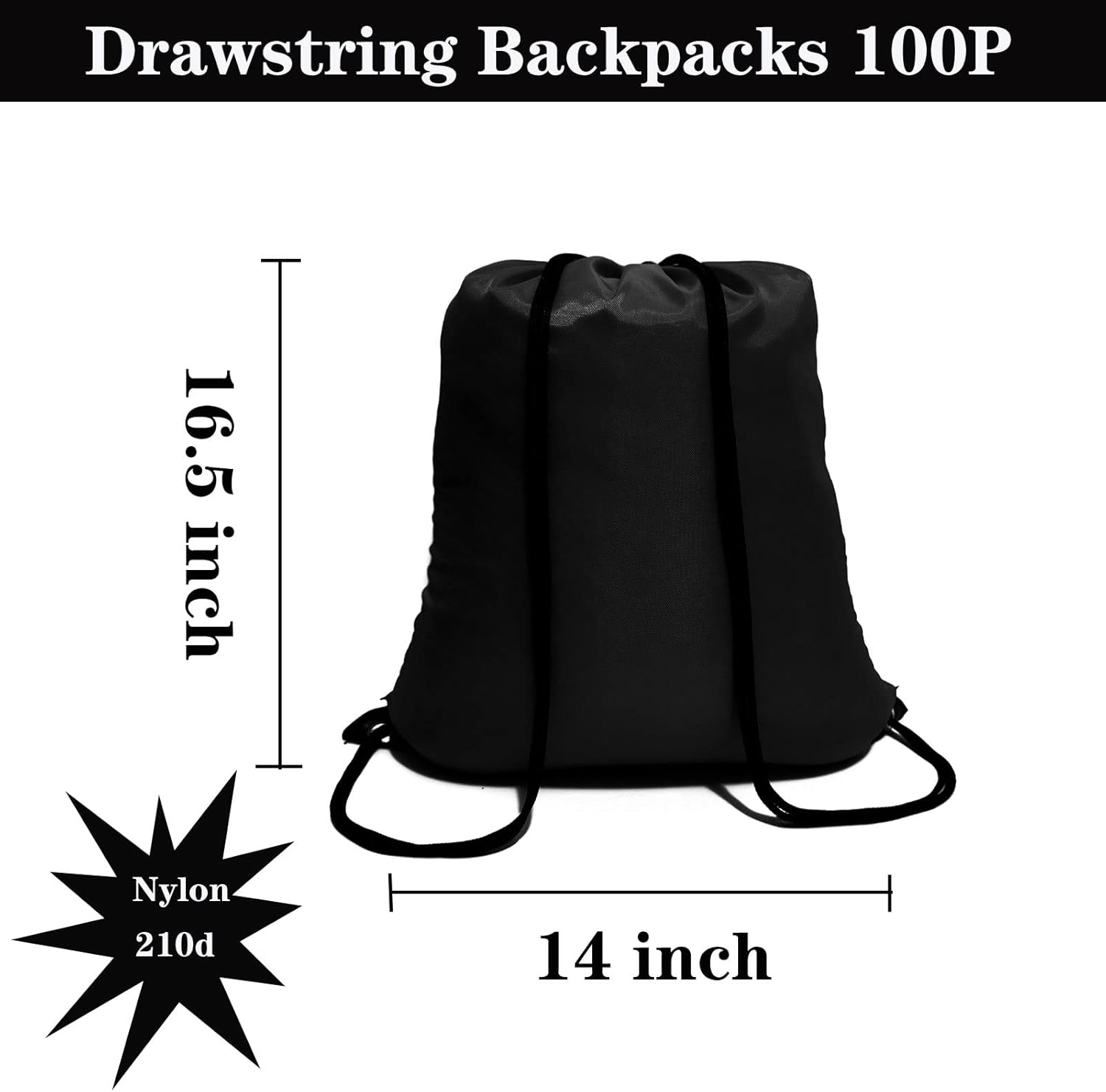 100 Pack Black Drawstring Backpacks for Men Women