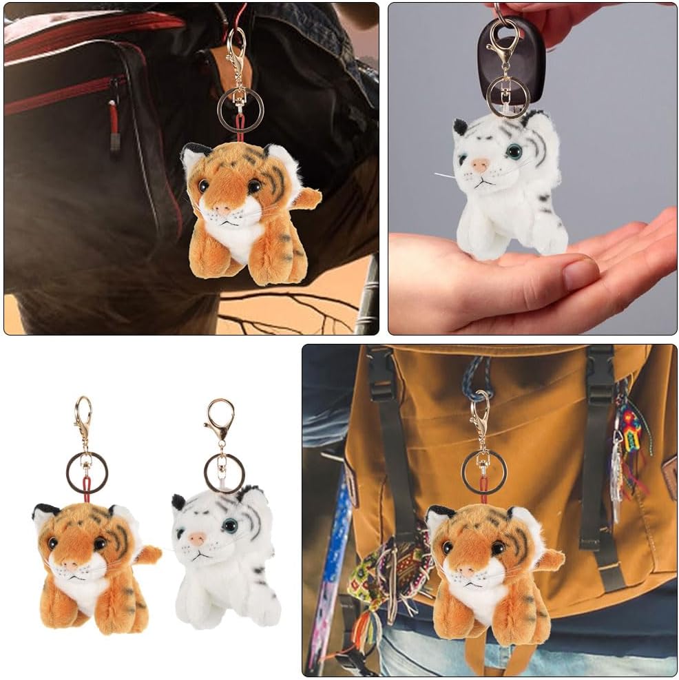 LOGOFUN 4PCS Plush Tiger Keychains for Backpacks Purses