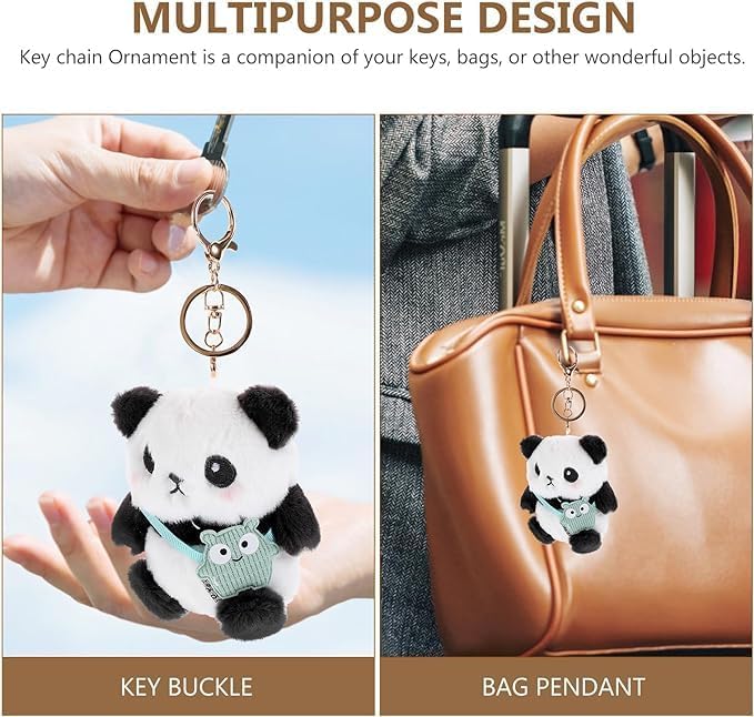 Cute Panda Plush Keychain Black and White