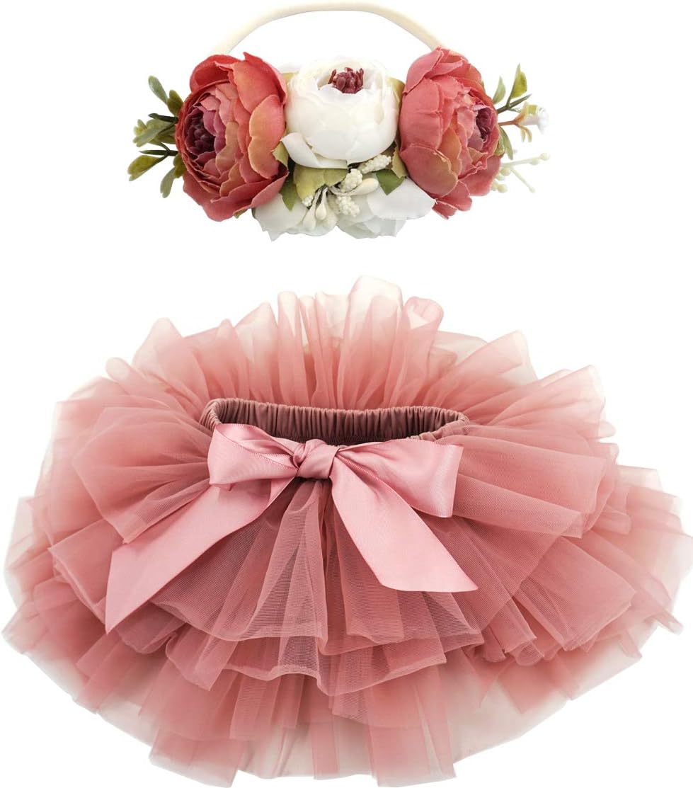 BGFKS Baby Girls Tutu Skirt with Diaper Cover and Flower Headband