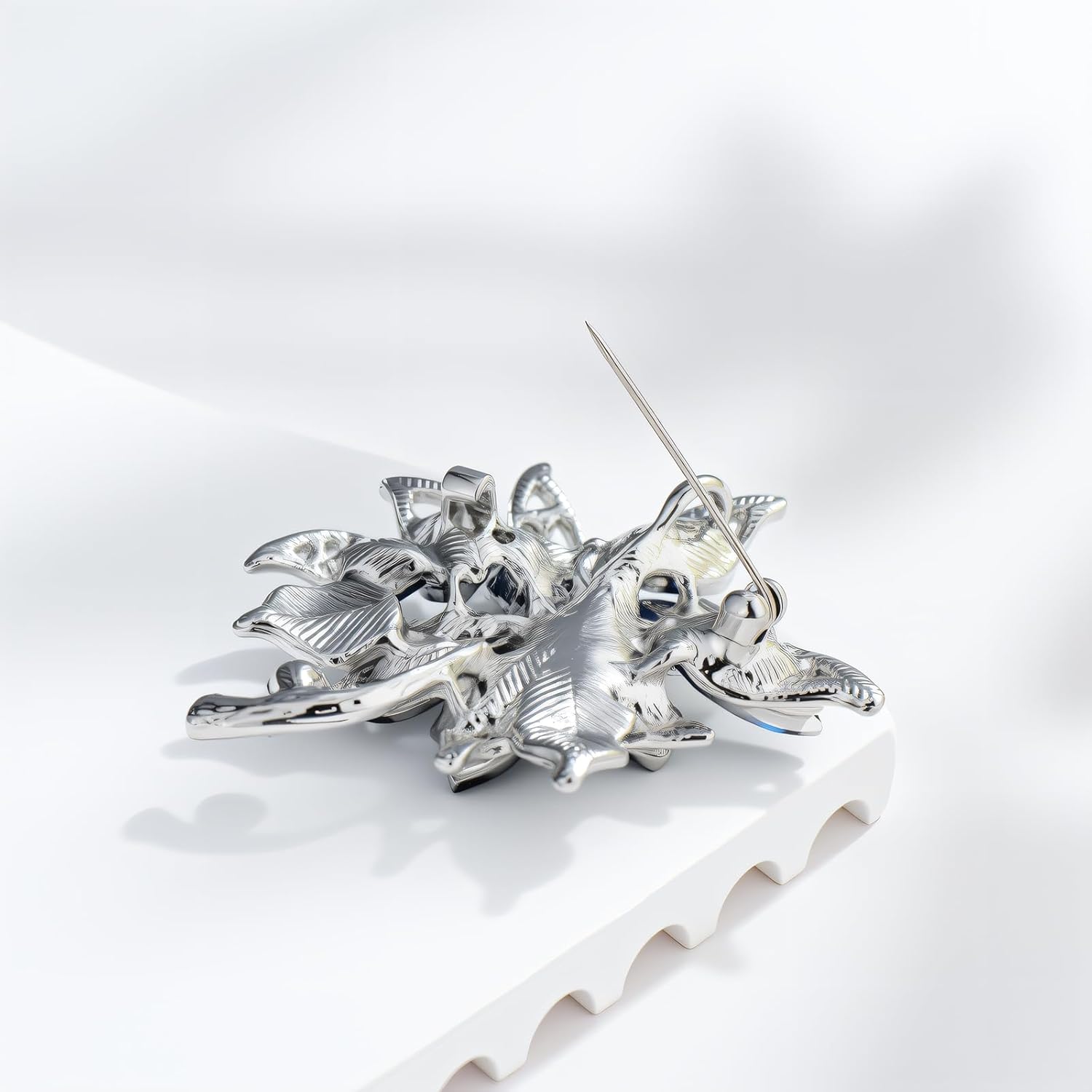 Blue Flower Brooch Pin for Women with Crystals and Rhinestones