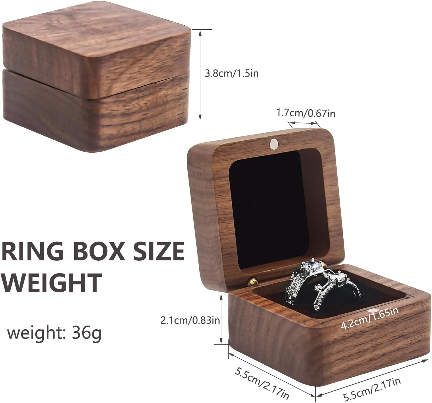 Exquisite Wooden Ring Box with 2 Slots Black