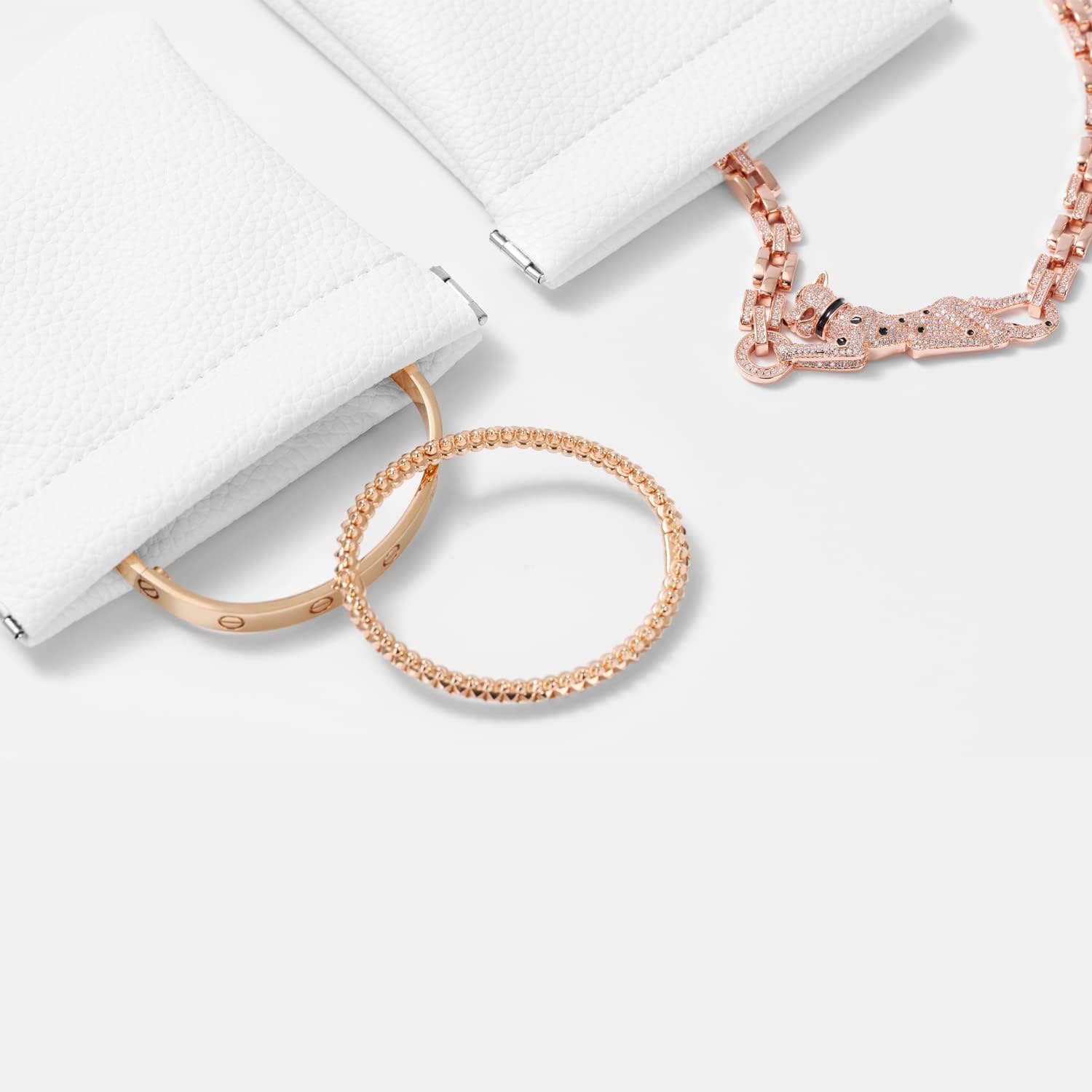 Woodten 2 Pack PU Leather Jewelry Ring Pouch Pearl White