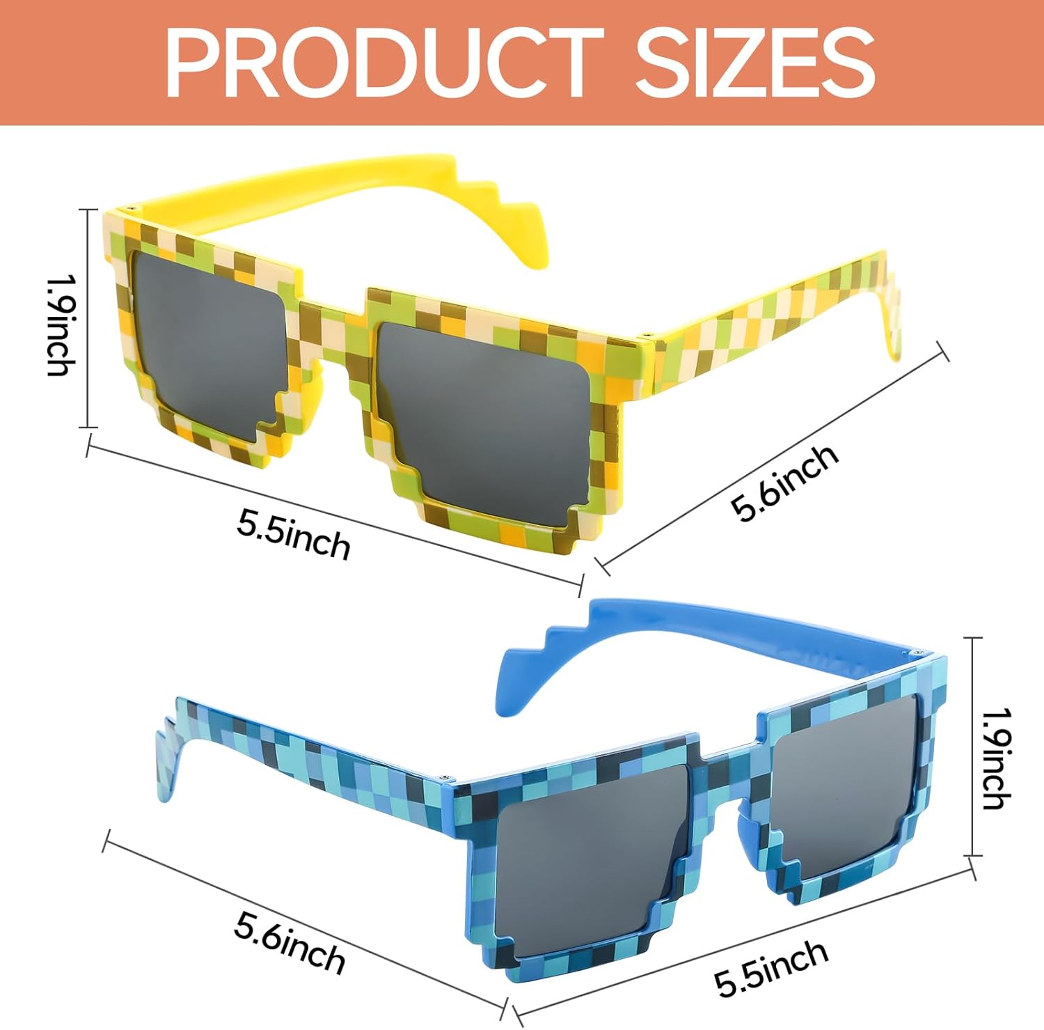 16 Pack Pixel Sunglasses for Birthday Parties and Gaming Events