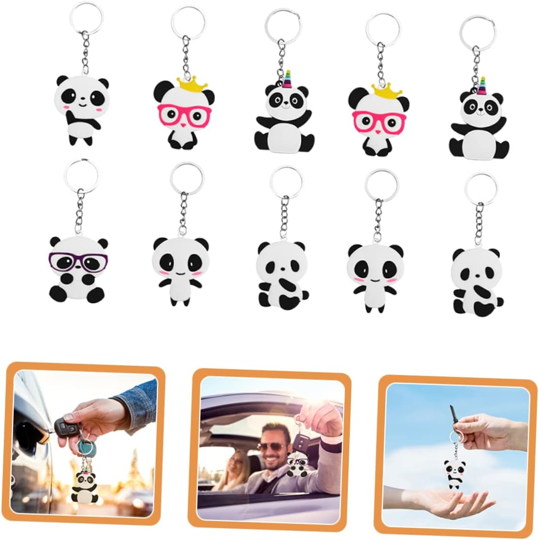 Amosfun 50pcs Cartoon Panda Keychains for Boys Girls Adults
