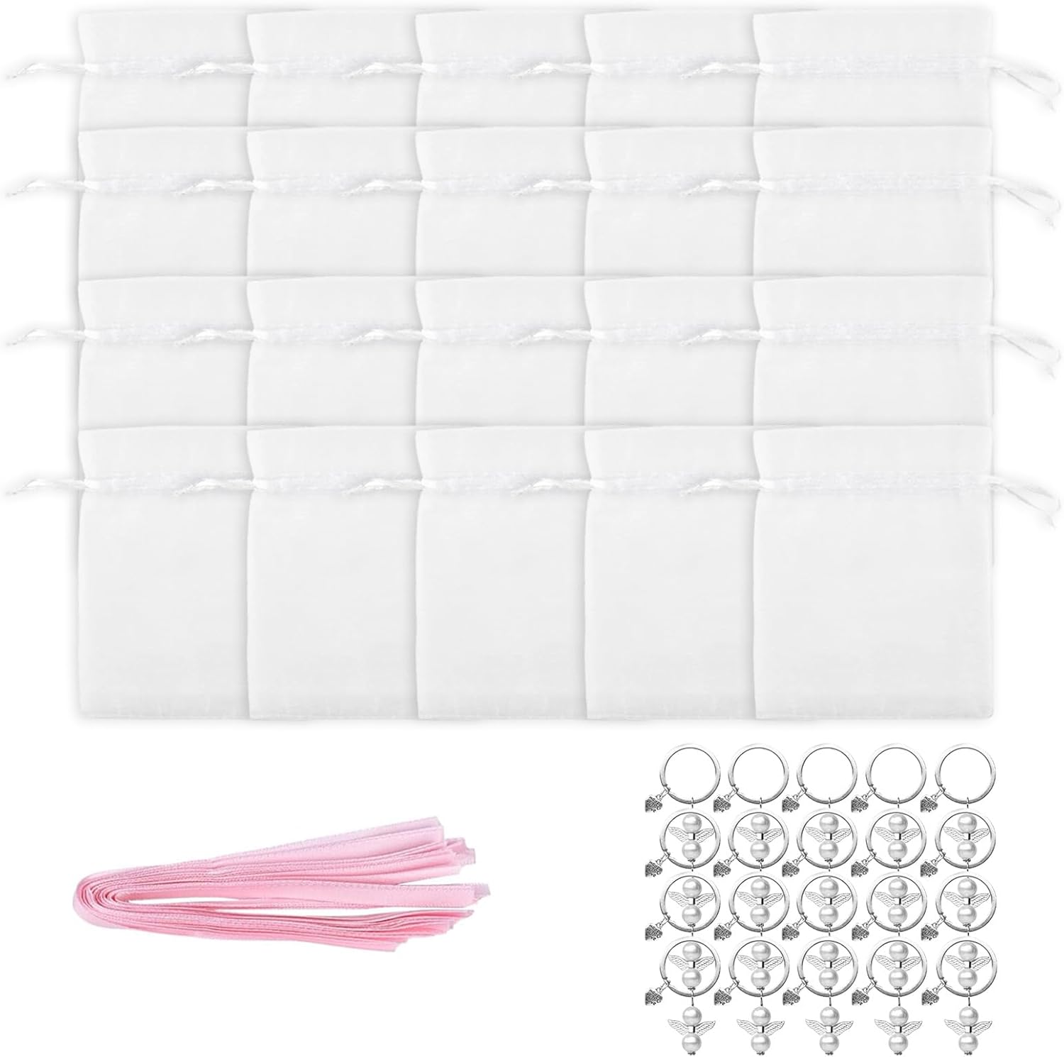 Pack Of 60 Stylish Angel Keychain Charms With Organized Pouches
