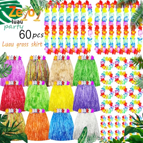Zeyoy Hawaiian Luau Hula Skirts Party Set