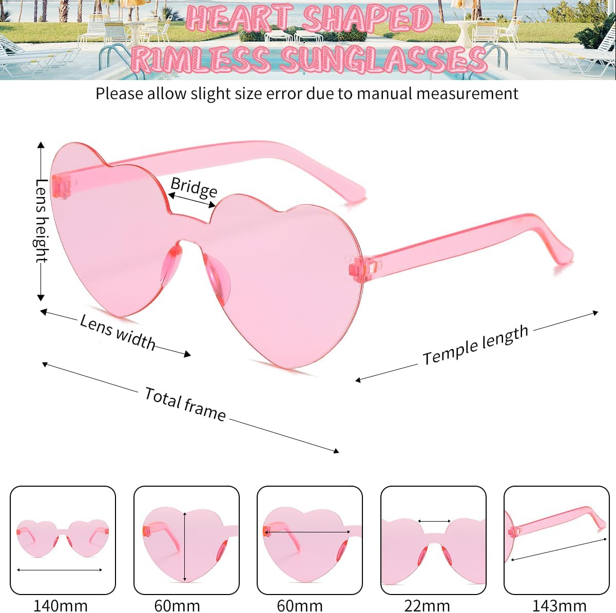 12 20 24 Pairs Heart Shaped Rimless Sunglasses for Women Men