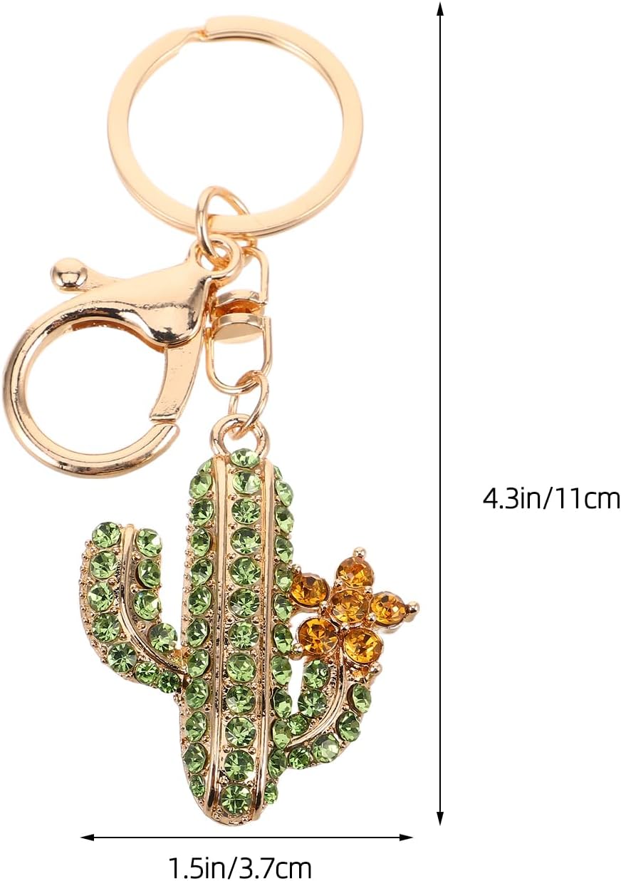 LOGOFUN 4PCS Sparkling Rhinestone Cactus Keychain