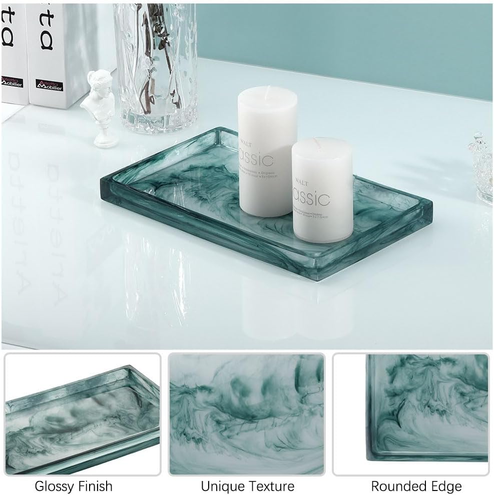 Ink Green Resin Vanity Tray with Jewelry Storage