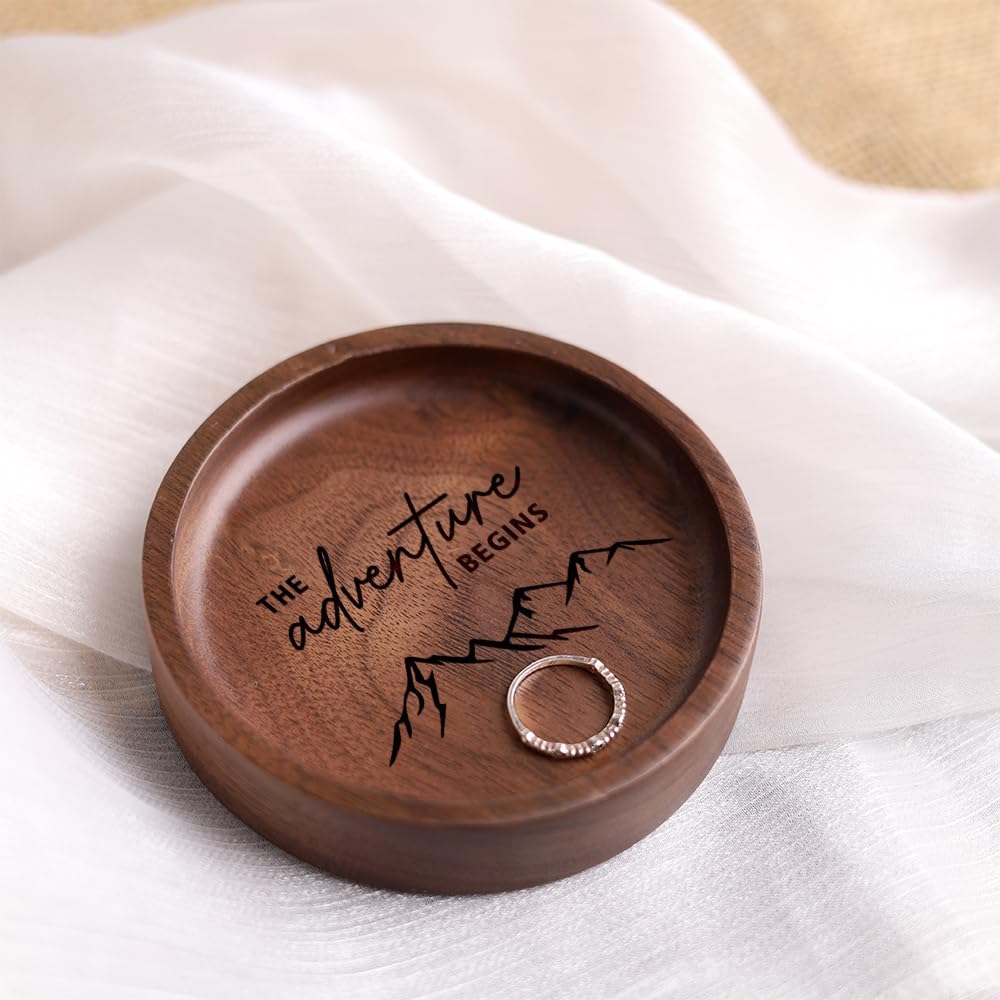 La Boda Wooden Ring Tray Engraved Wedding Ring Holder for Couples