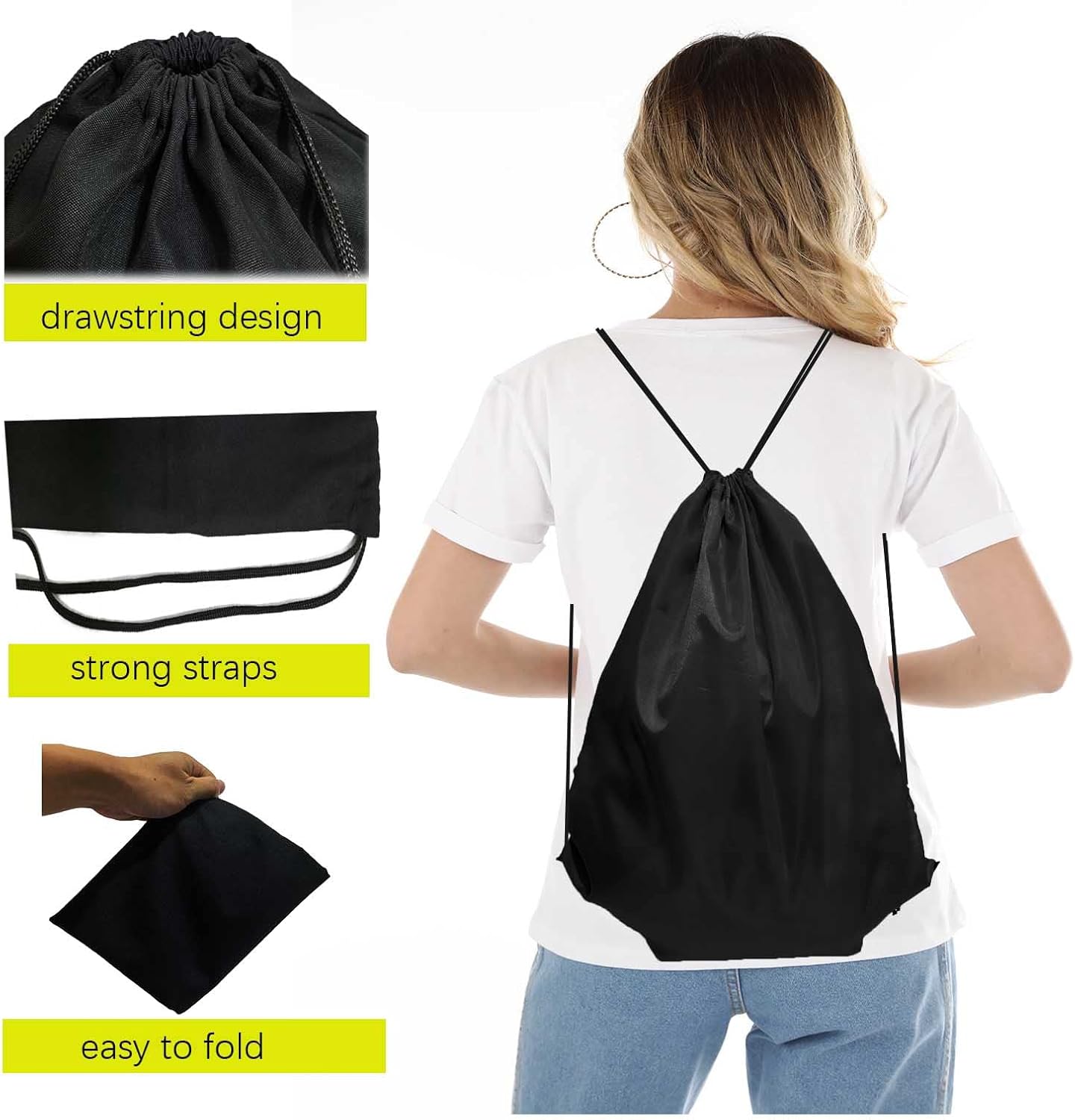 100 Pack Black Drawstring Backpacks for Men Women