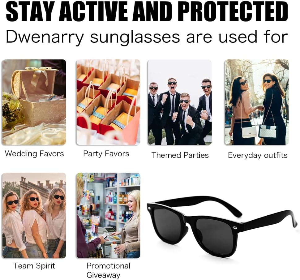 Dwenarry Retro Black Sunglasses Pack of 12 for Men Women