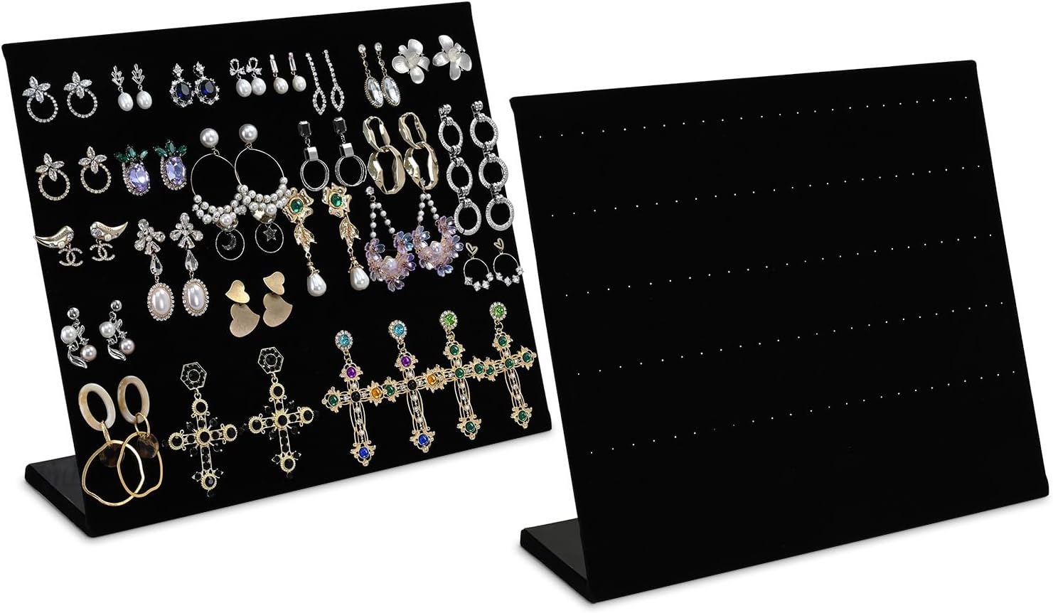 MOOCA 2 Pcs Black Velvet Earring Display with Easel Stand