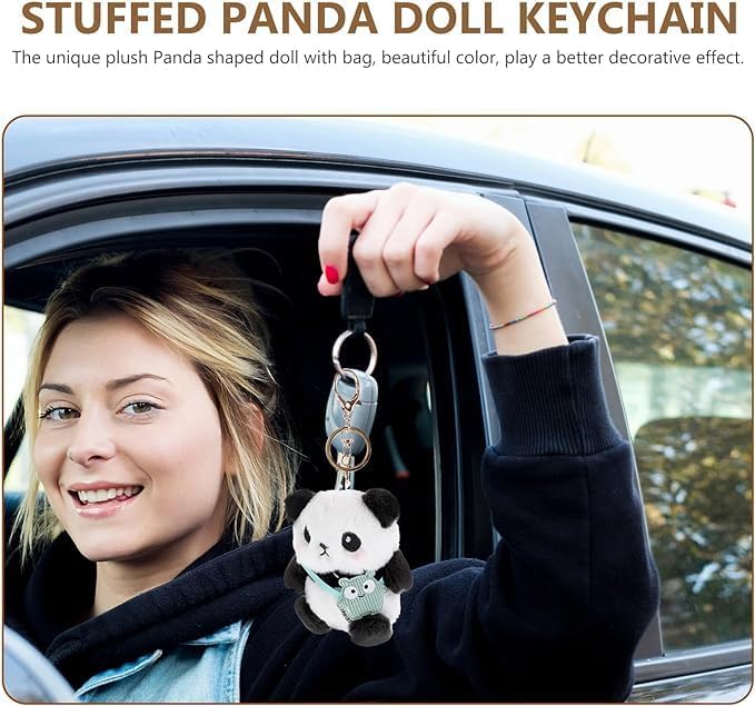 Cute Panda Plush Keychain Black and White