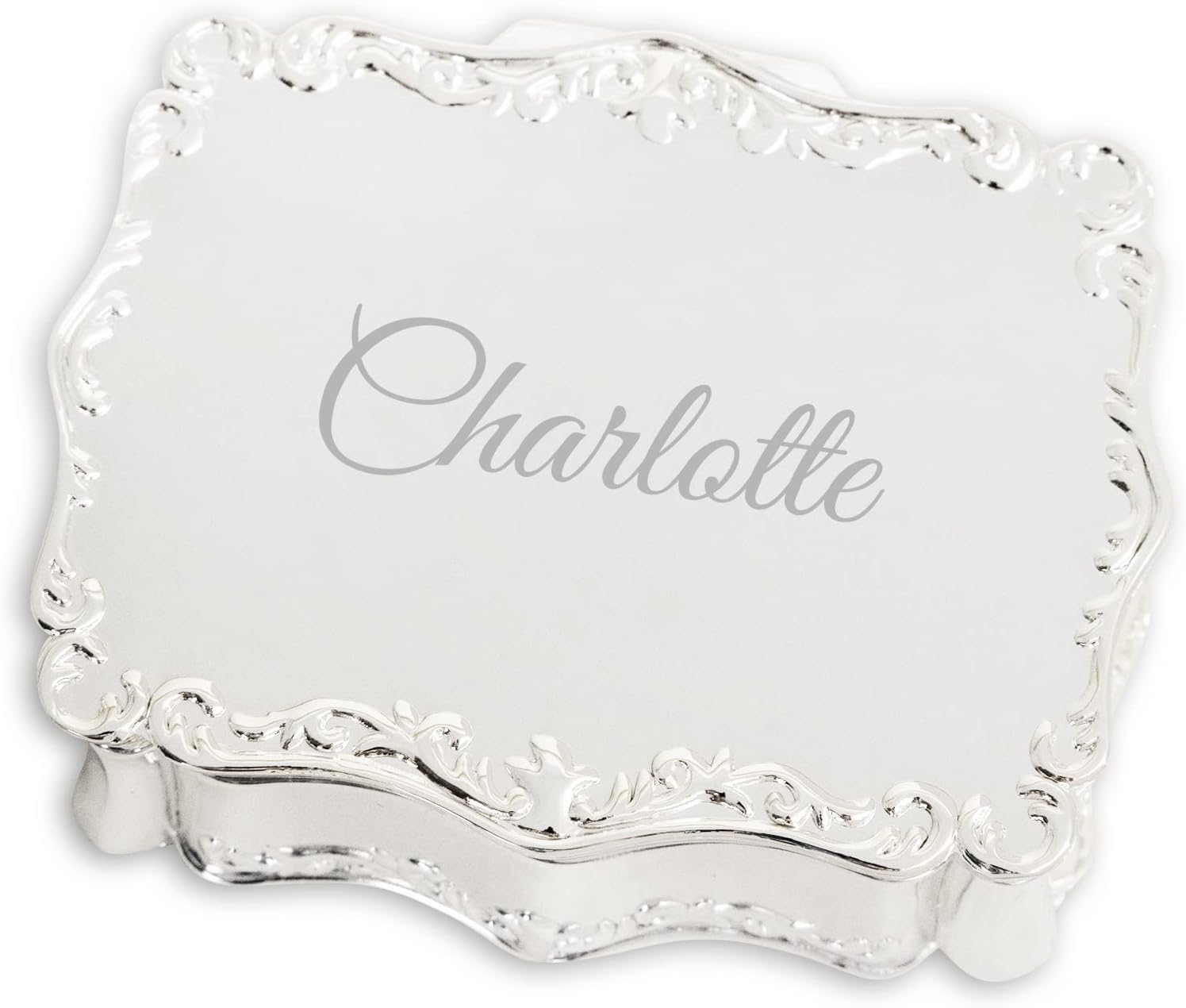 Cherished Moments Personalized Jewelry Box with Engraved Name or Initials Silver Toned