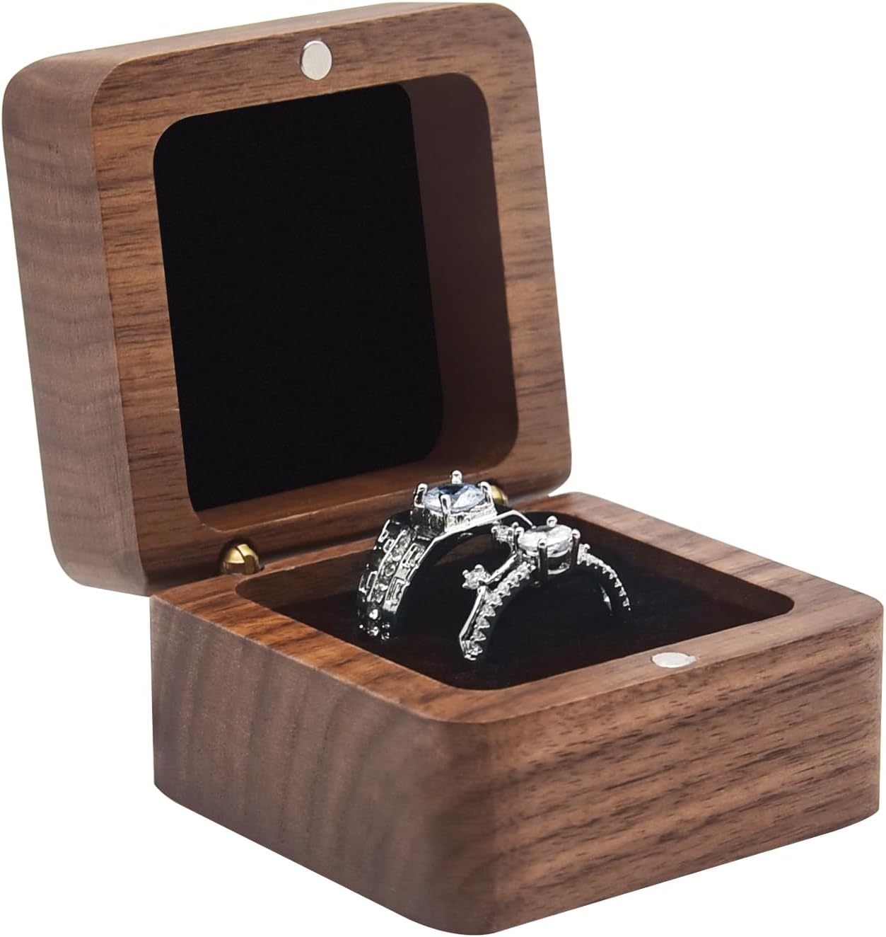 Exquisite Wooden Ring Box with 2 Slots Black