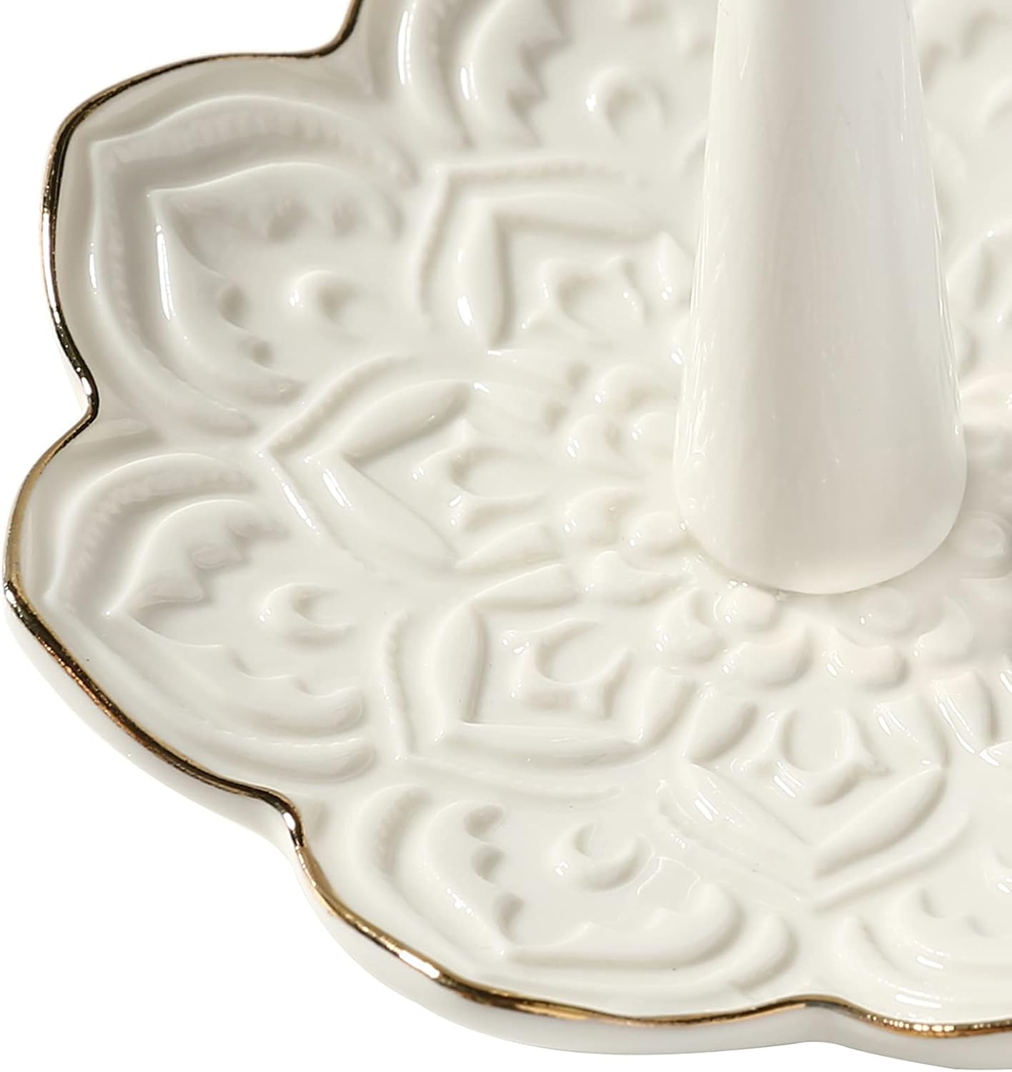 Ceramic White Mandala Jewelry Holder for Women