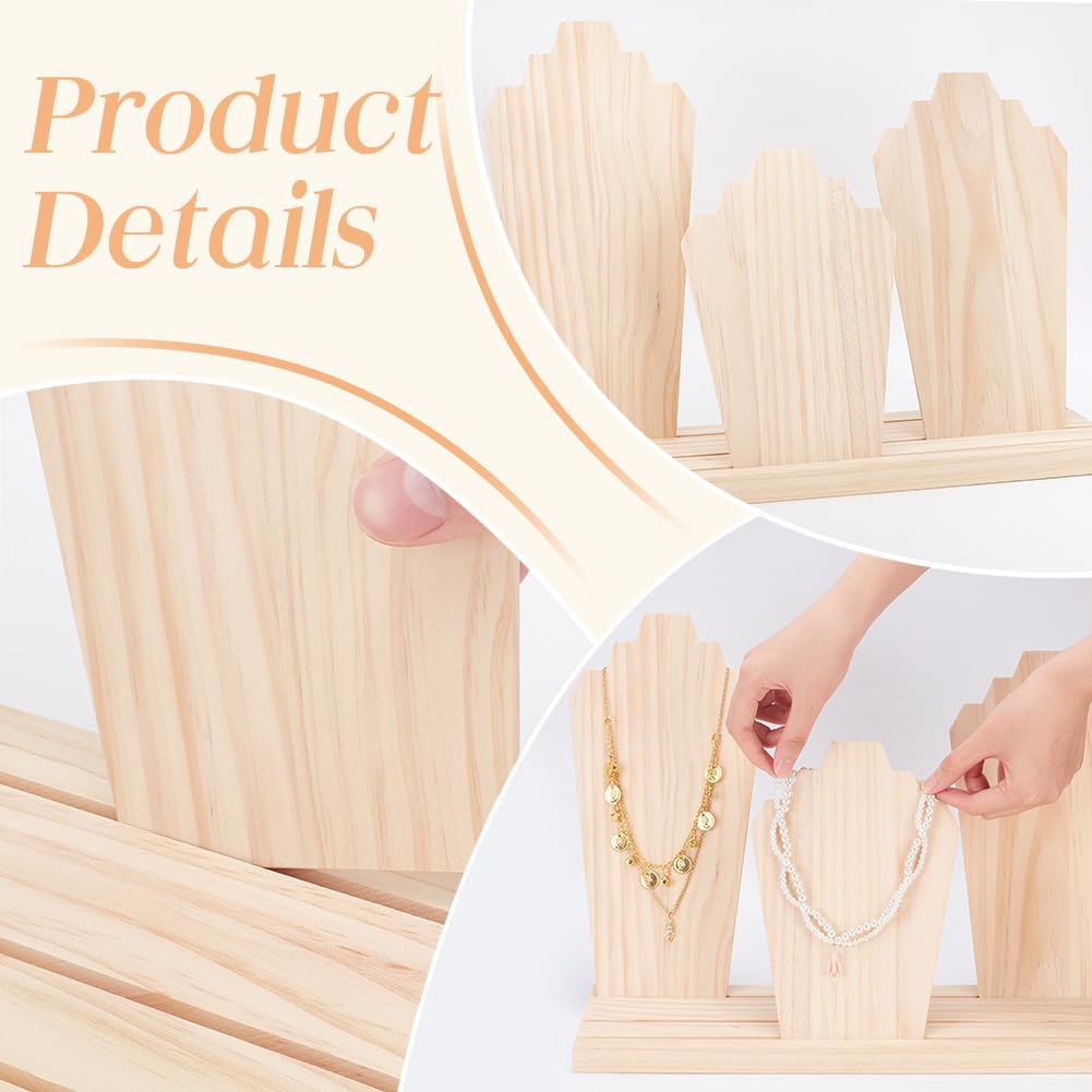PH PandaHall 3-Row Wood Necklace Display Stand