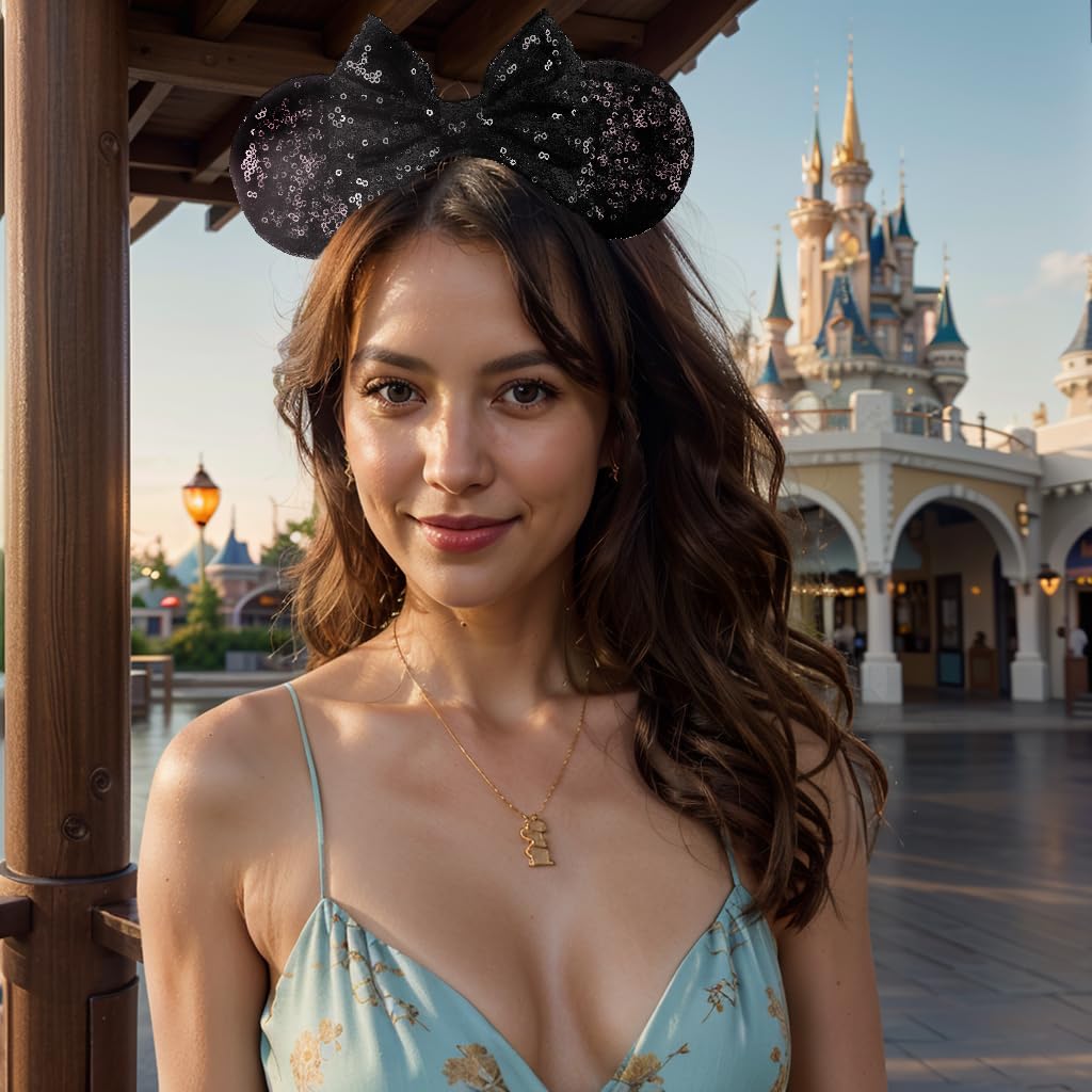 Classic Black Sequin Mouse Ears Headband for Adults