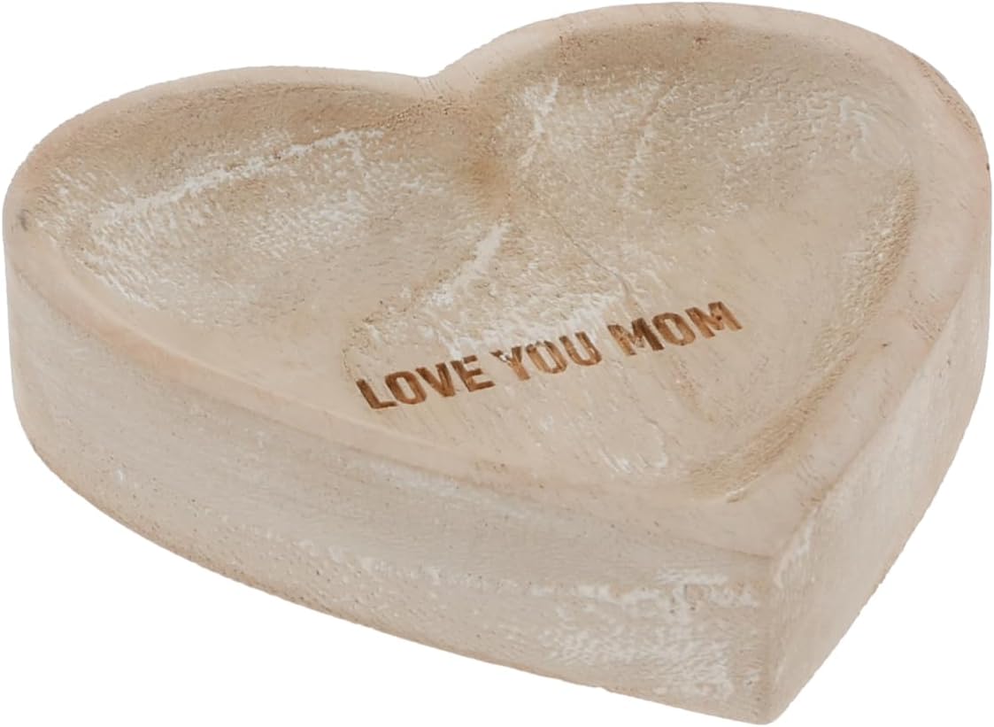 Love You Mom Heart-Shaped Paulownia Wood Keepsake Dish