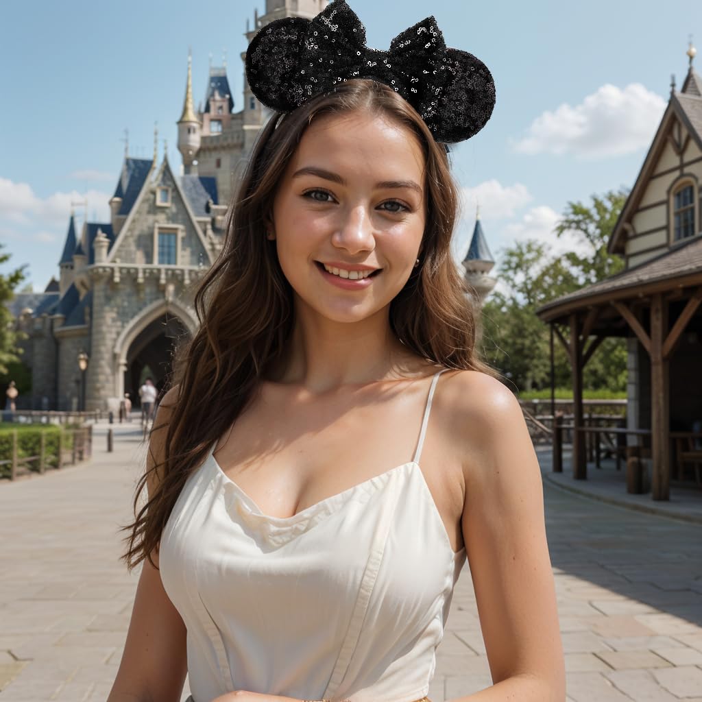 Classic Black Sequin Mouse Ears Headband for Adults