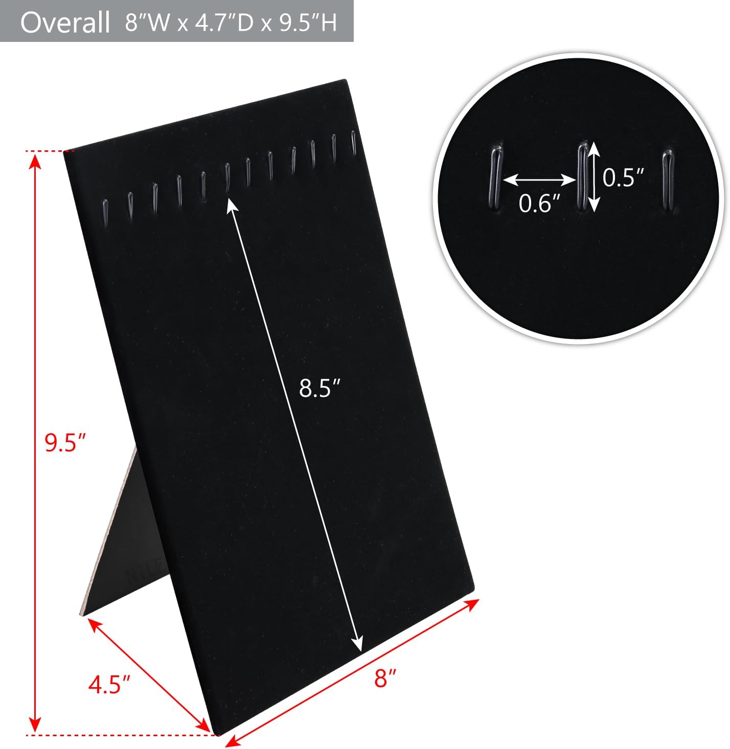 MOOCA 12-Hook Bracelet Display with Easel Stand 2 Pcs Set Black Velvet