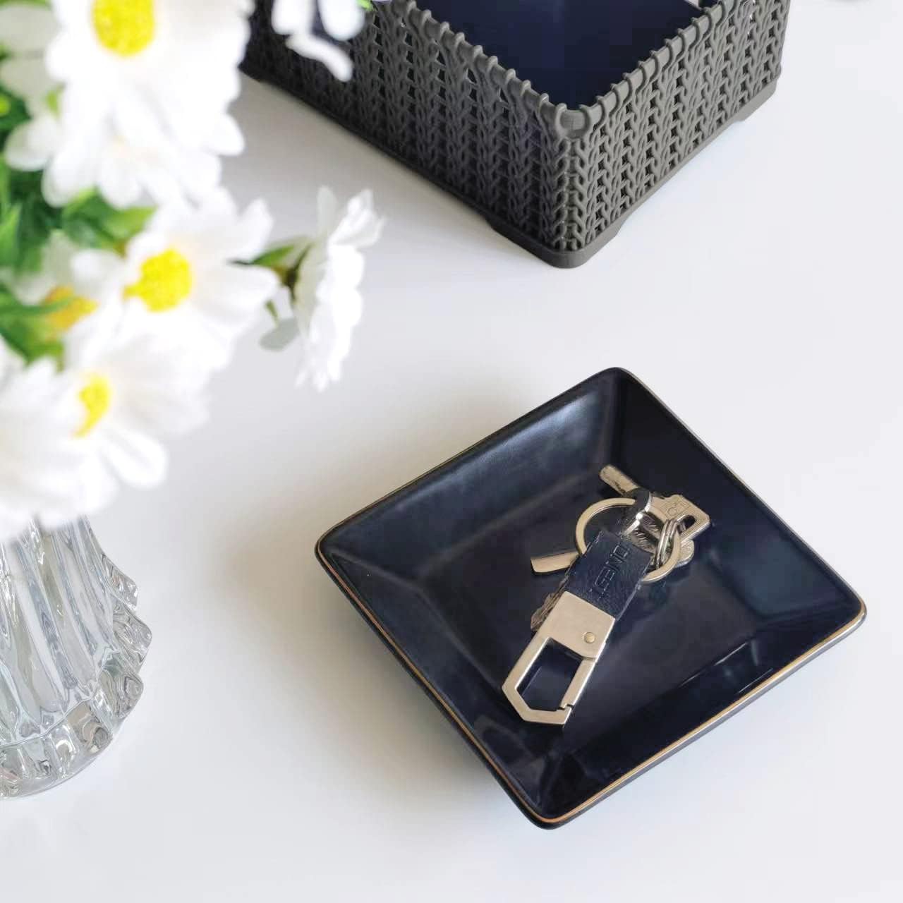 Hankor Ceramic Jewelry Dish Tray 47 Inch Black