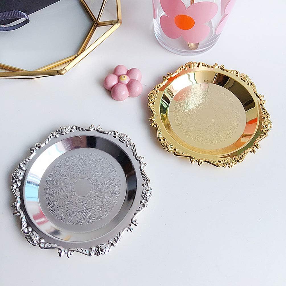 EXCEART Vintage Round Iron Trinket Tray