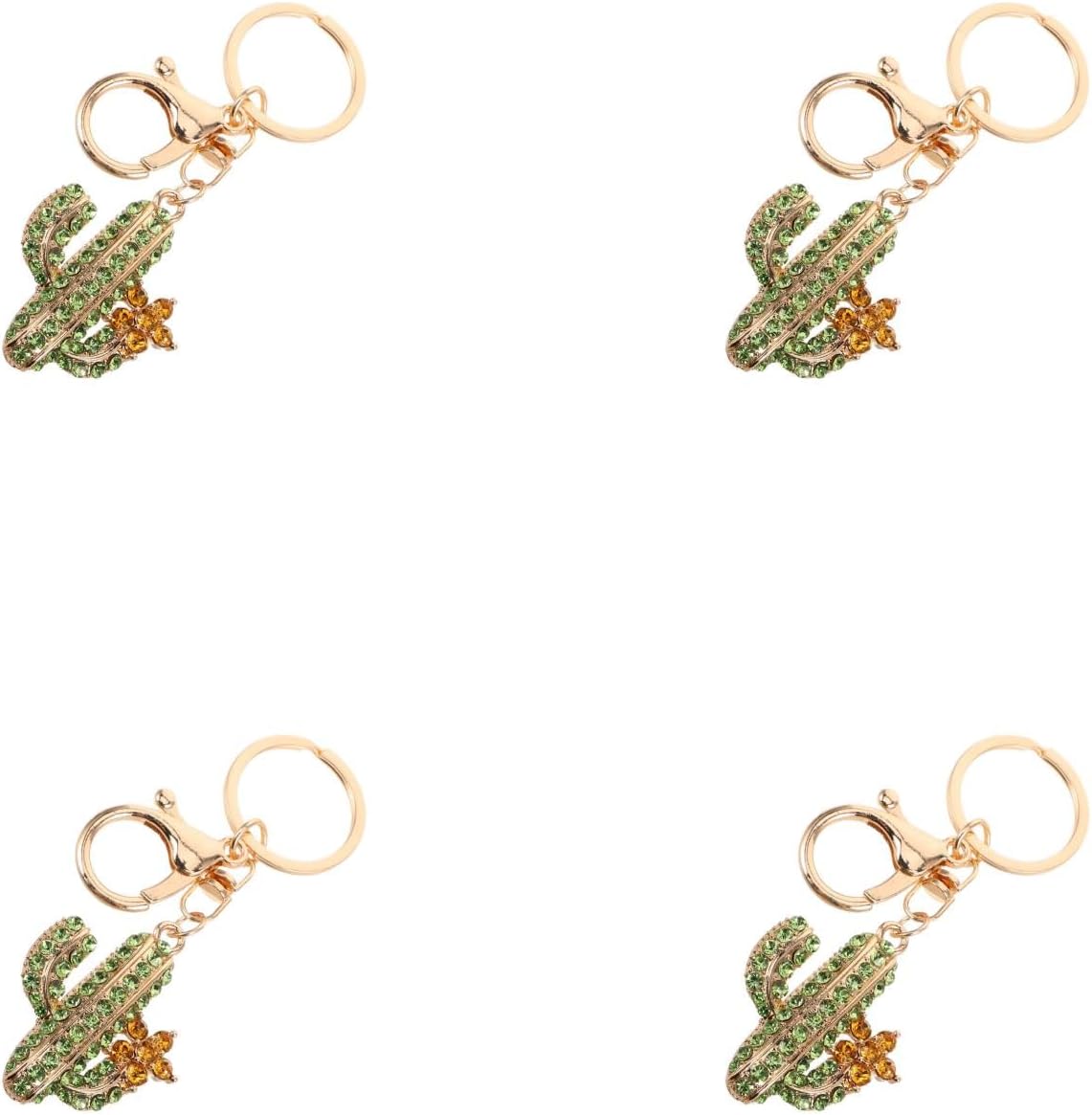 LOGOFUN 4PCS Sparkling Rhinestone Cactus Keychain
