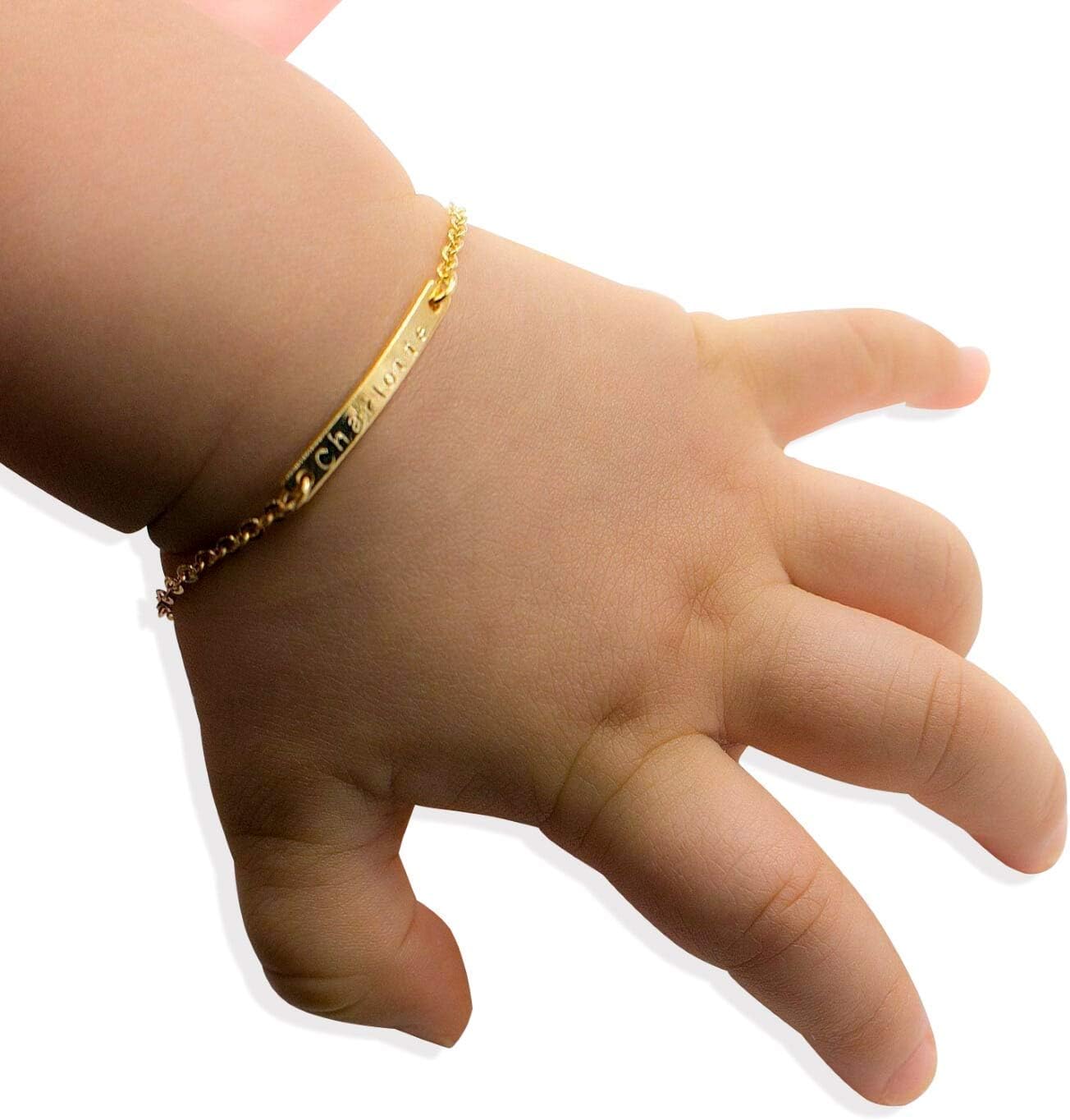 Personalized Baby Name Bar ID Bracelet 16k Gold Plated
