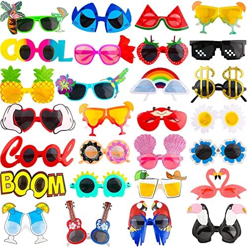 28 Pair Novelty Hawaiian Sunglasses for Luau Party