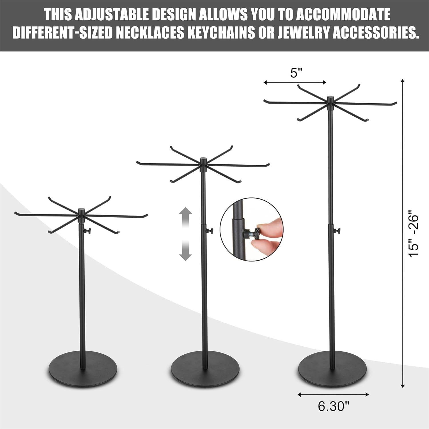 Adjustable Height Rotating Jewelry Display Stand - Matte Black 1 Pack