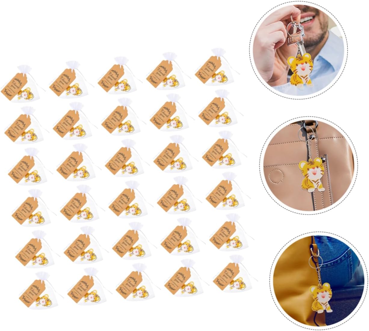 30 Sets Cartoon Tiger Keychains for Bags and Luggage