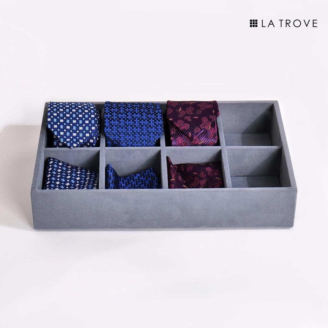 La Trove Tie and Pocket Square Organizer Tray with 8 Slots