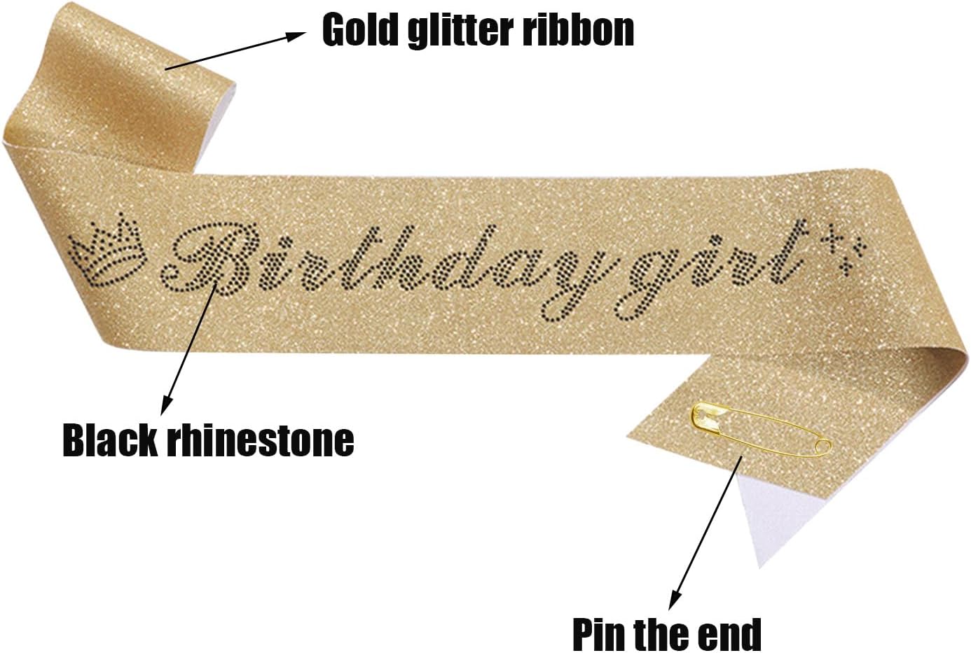 Birthday Girl Sash for Women with Gold Glitter and Black Rhinestone