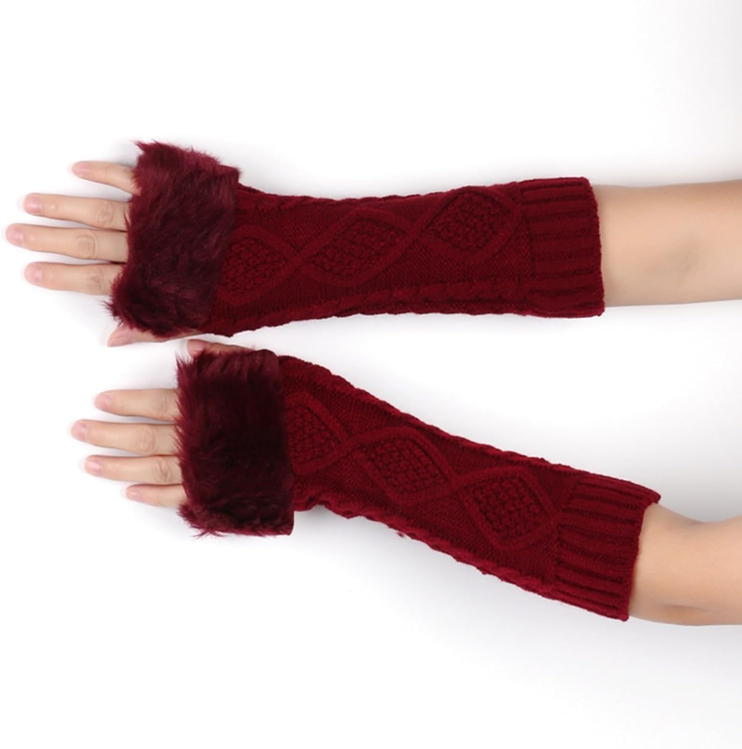 Womens Furry Cuff Arm Warmers with Thumb Hole