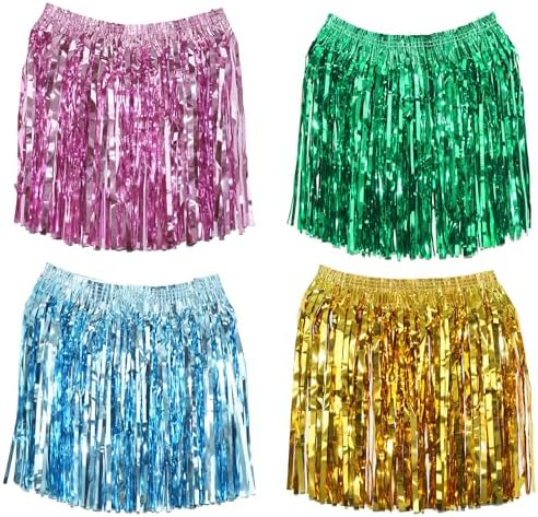 GREATRIL Foil Fringe Skirts 4 Pack for Dance and Birthday Parties