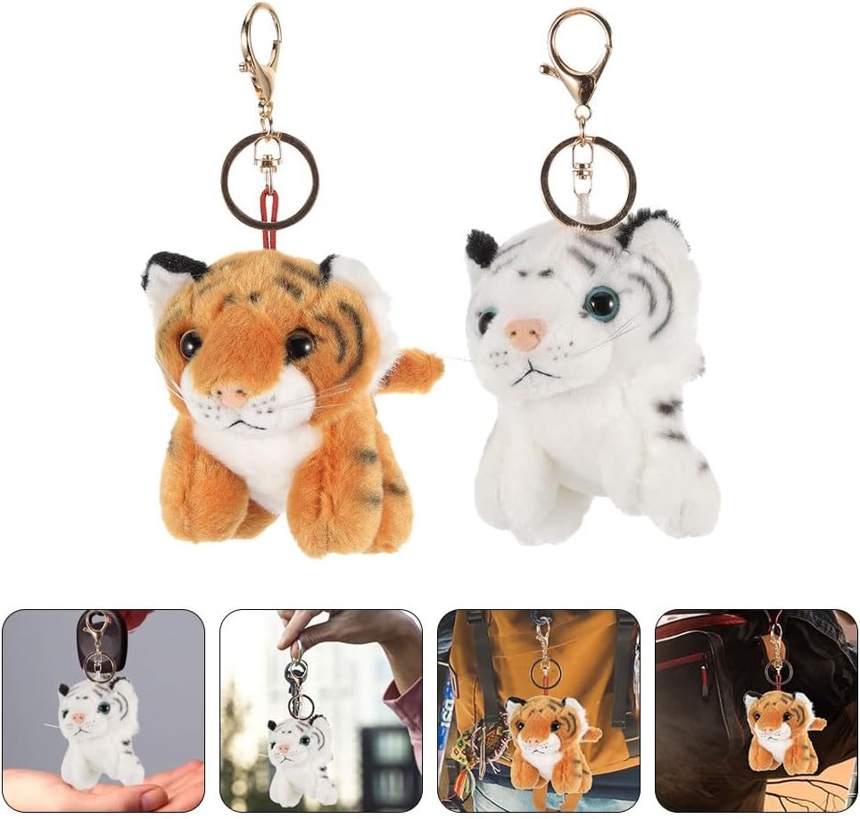 4pcs Plush Tiger Keychain Stuffed Animal Keyring Pendant for Backpacks Handbags Presents