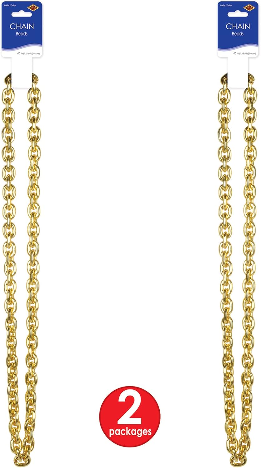 Beistle 2 Piece 40 Inch Gold Plastic Chain Necklaces