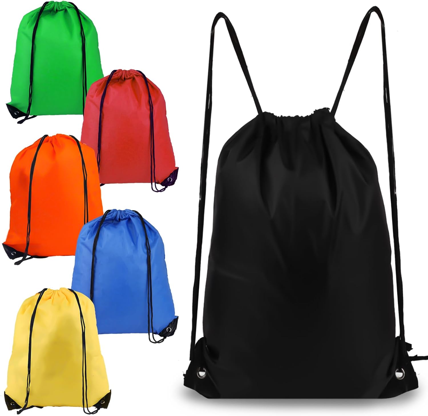 COIDEA Drawstring Backpack 6Pcs Black Gym Bags for Sports Travel