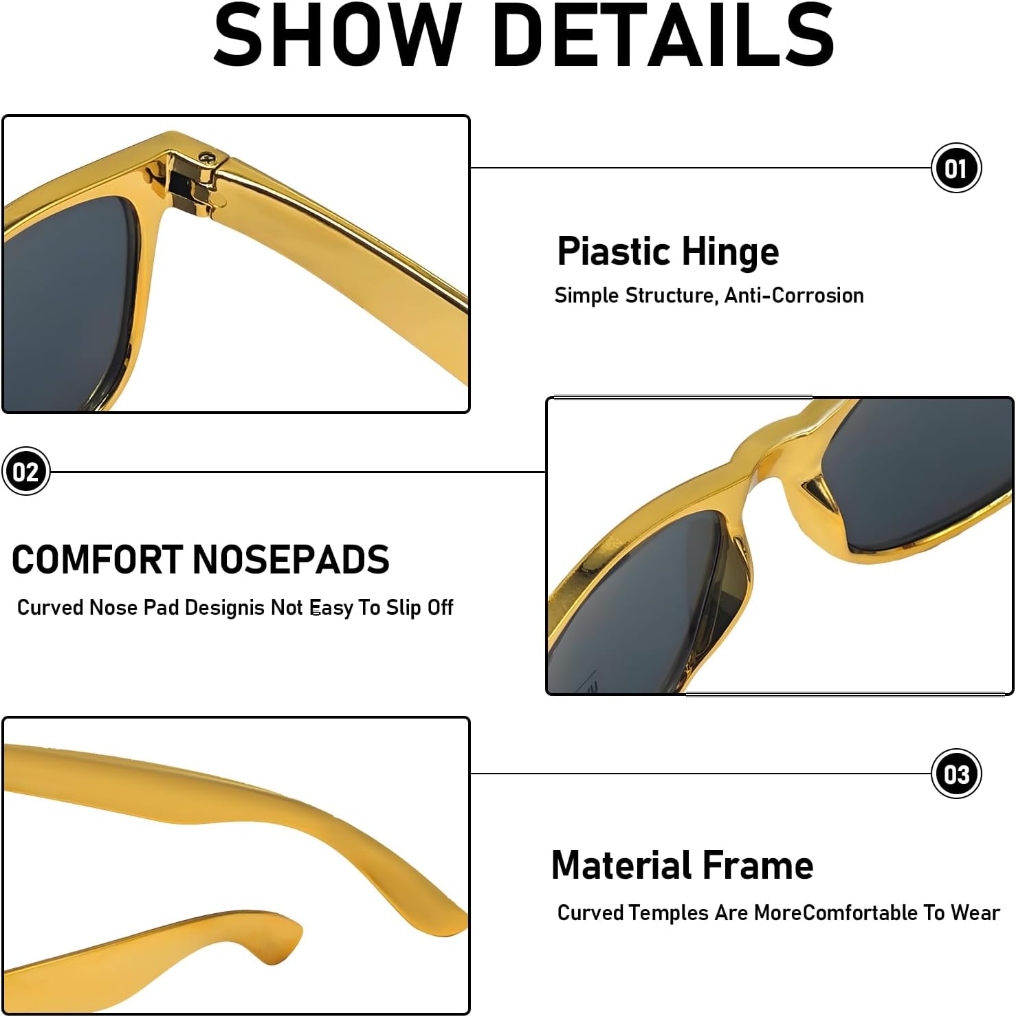 6 Pack Retro Gold Sunglasses for Men Women Party Supplies