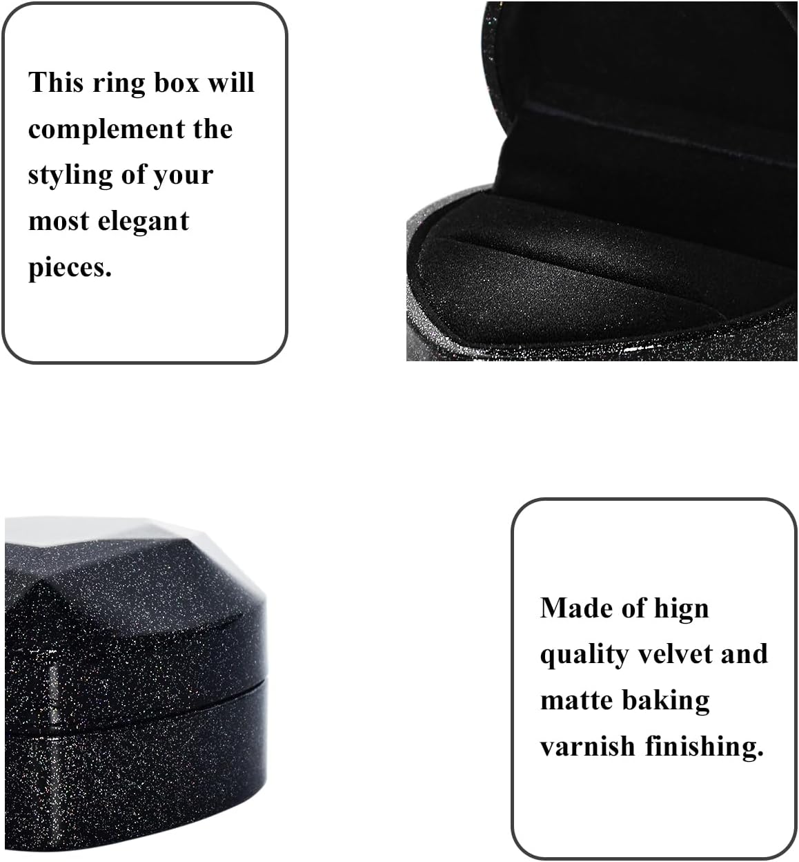 Luxury LED Lighted Engagement Ring Box Heart Shaped Elegant Starry Sky Display Case